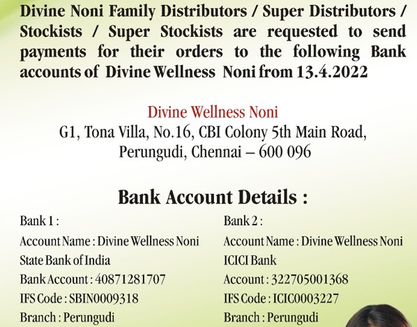 Bank Details - Divine Noni
